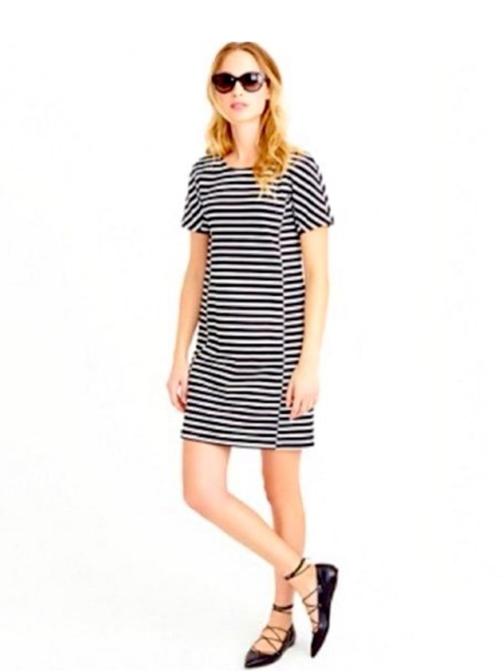 J. Crew Black and White Striped Tee Dress